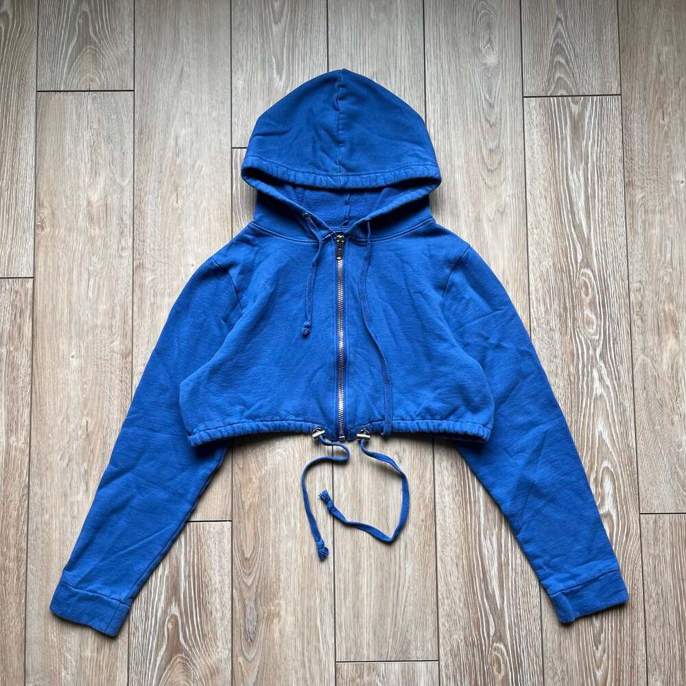 Danielle Guizio Cropped Zip-Up Hoodie Blue Size XS